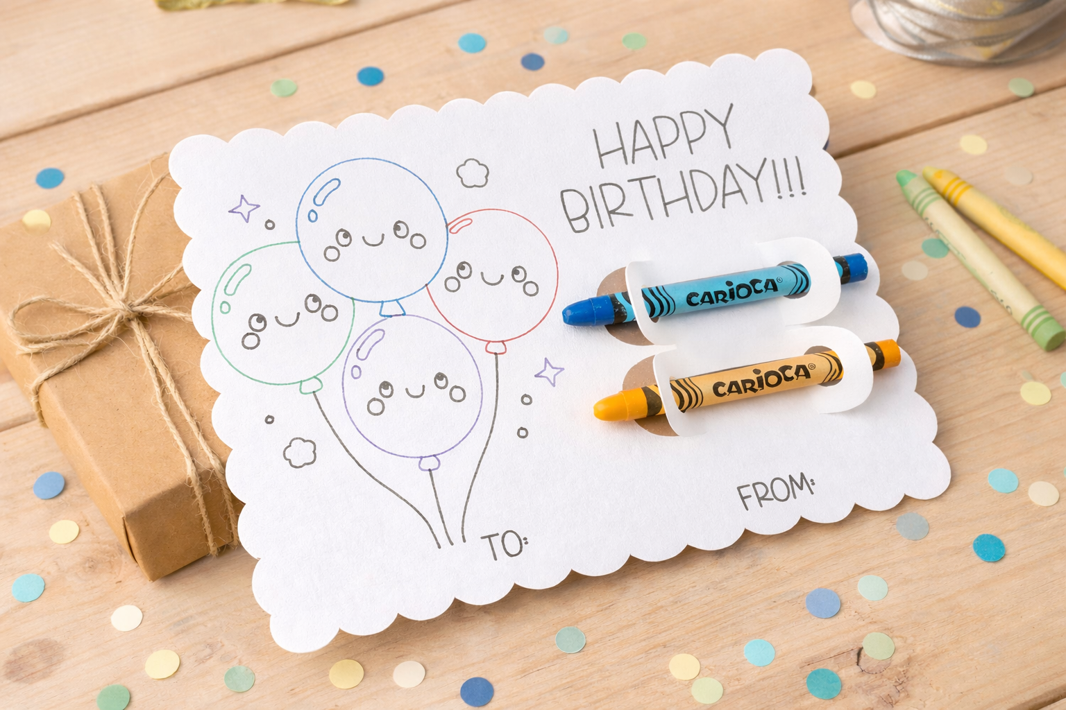 Birthday Balloon Crayon Holder Printable – Cute Coloring Card, Kids Birthday Party Favor