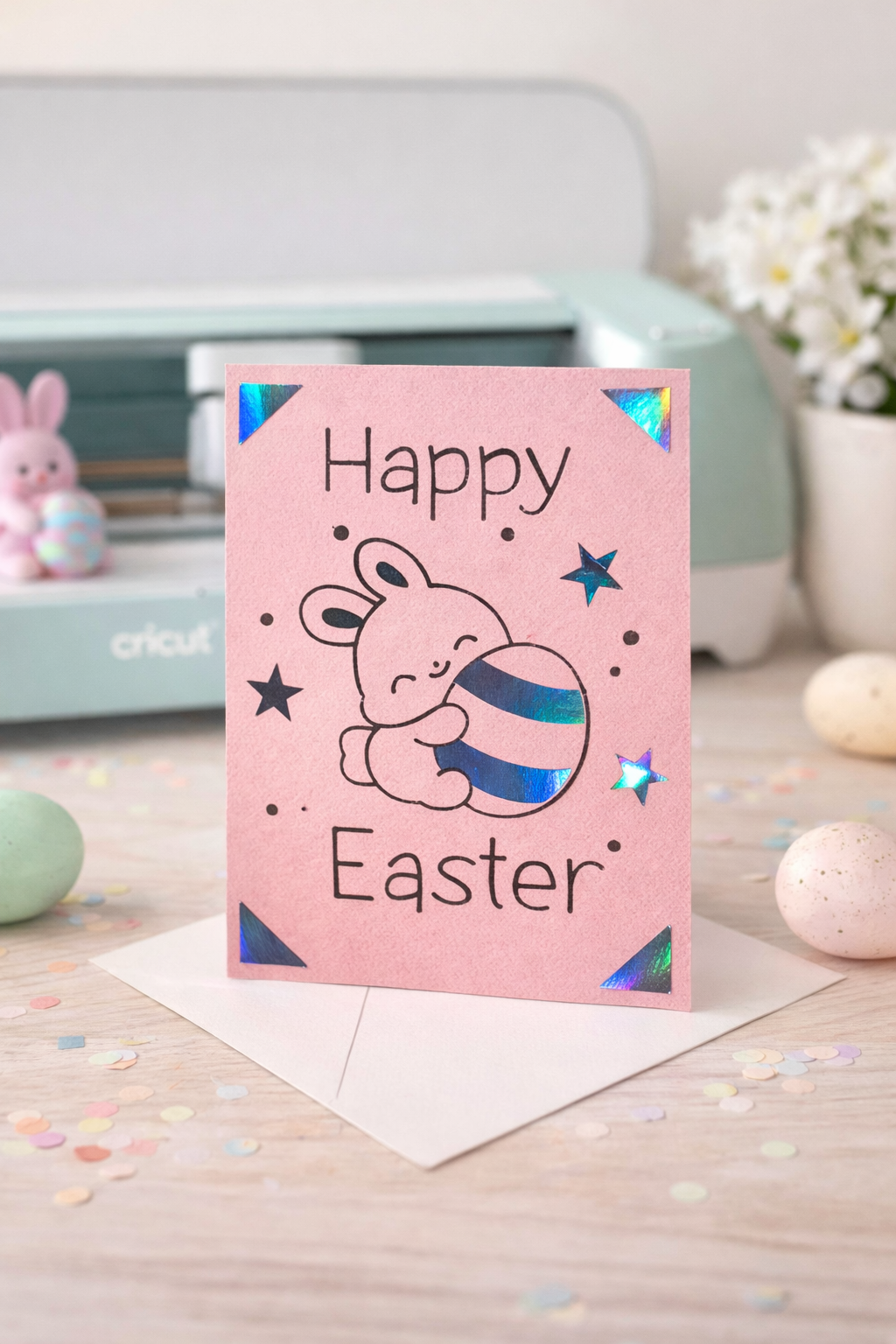 Happy Easter Bunny Hug Cricut Insert Card – Cute Pastel Easter Greeting Card