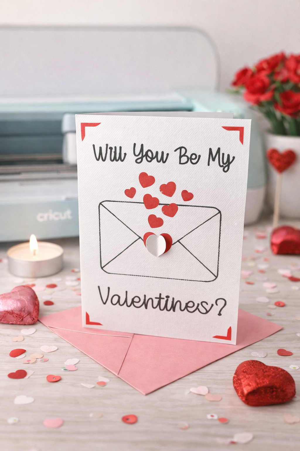Will You Be My Valentine Cricut Insert Card | Heart Envelope Valentine Card | Easy Cut Layered Card | Valentine’s Day DIY