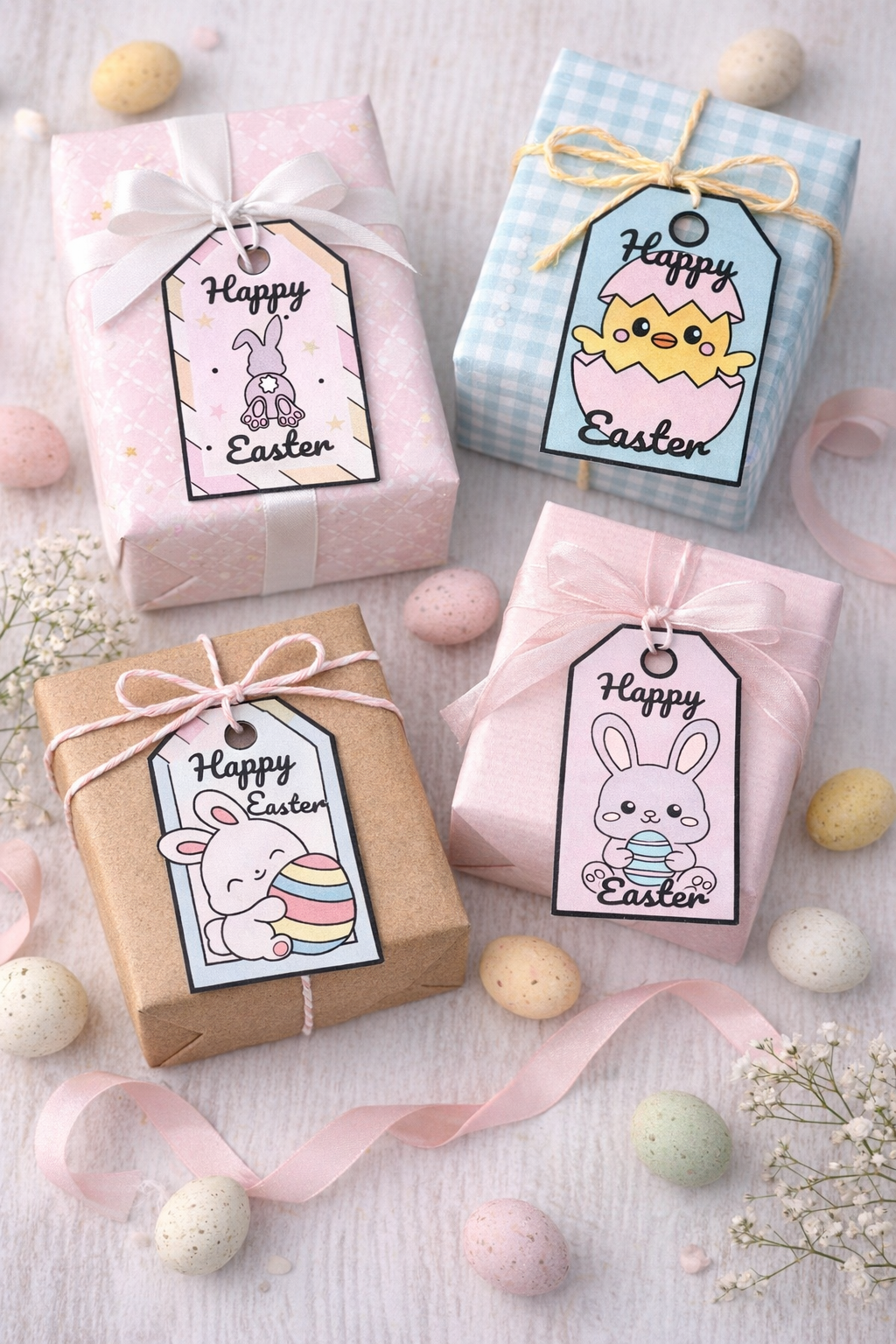 Cute Easter Gift Tags Printable – Bunny & Chick Easter Tags for Gifts, Pastel Easter Favor Tags
