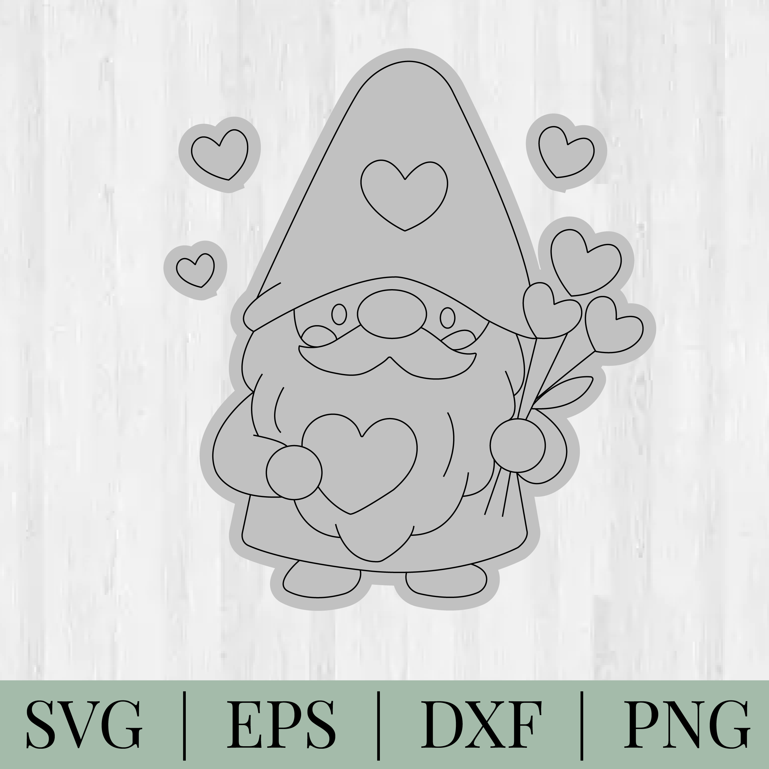 Valentines Gnome Sketch SVG: Valentines Cut File (Digital Download)