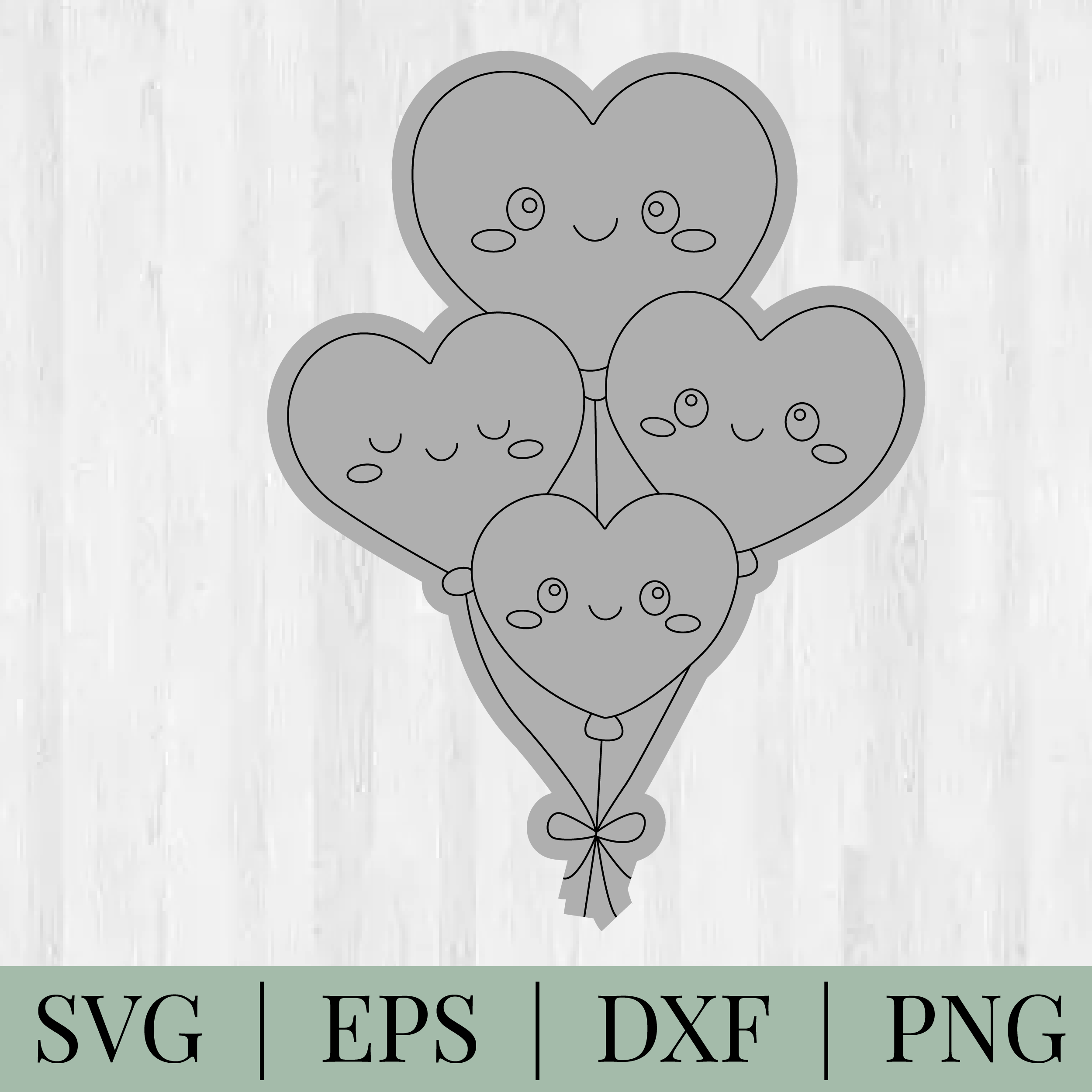 Kawaii Valentines Balloons Sketch SVG: Cricut Cut Files (Digital Download)