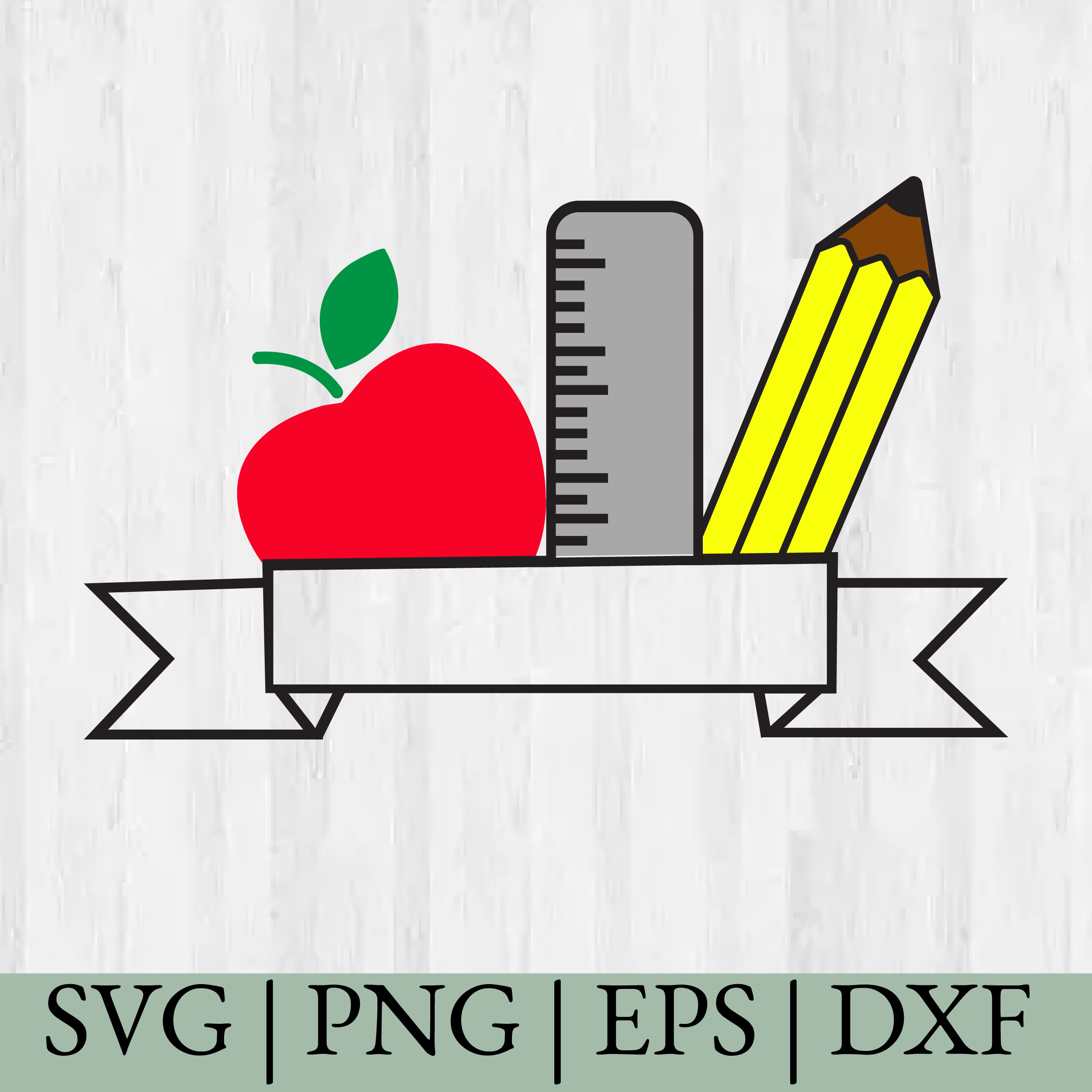 Teacher Banner SVG with Apple, Pencil & Ruler – School Classroom Design for Cricut
