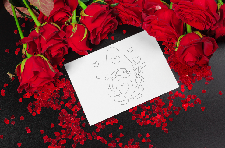 Valentines Gnome Sketch SVG: Valentines Cut File (Digital Download)