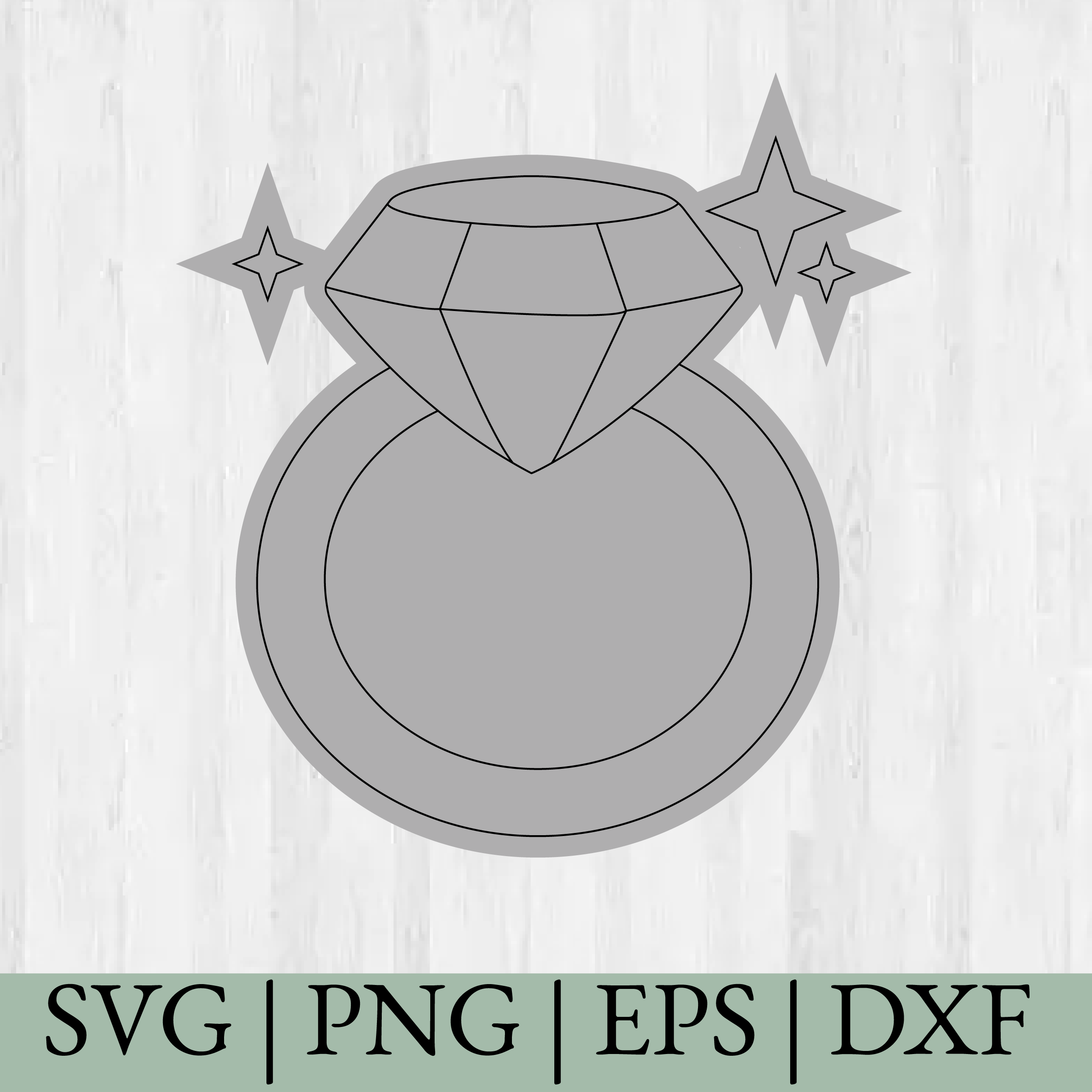 Cute Diamond Ring SVG – Engagement Ring Clipart, Wedding Jewelry Line Art, Cricut & Silhouette Cut File